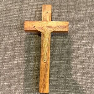 Vintage Wooden Crucifix with Gold-Tone Figure